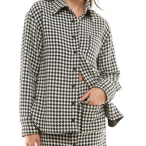 Wayf Black & White Houndstooth Jacquard Snap Up Oversized Shirt Jacket Size S